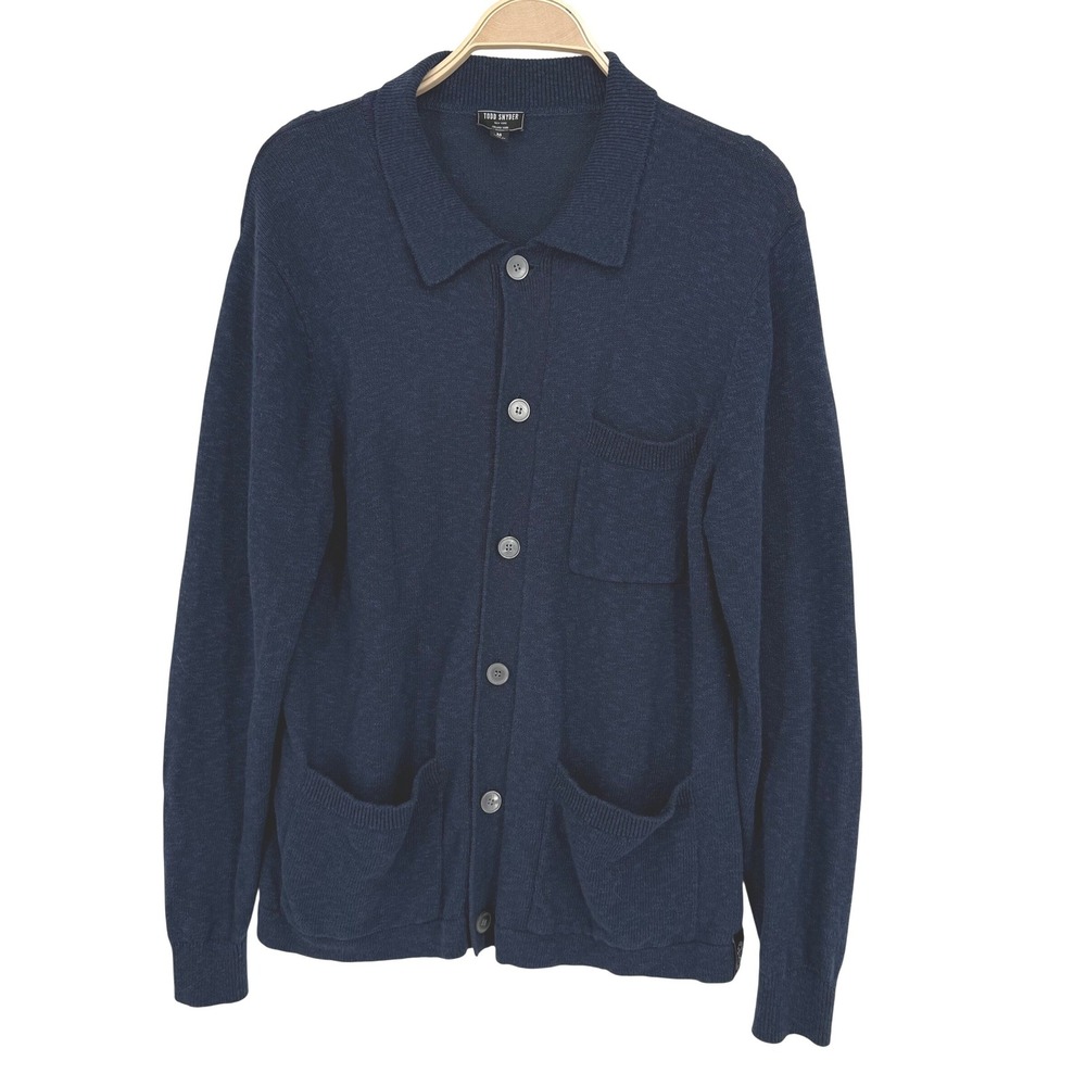Todd Snyder Cardigan‎ Sweater Mens Medium Navy Blue Excellent Linen Cotton Knit